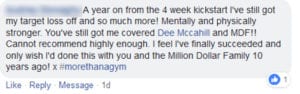 Million Dollar Fitness LDerry weight loss testimonial-4 week kickstart success