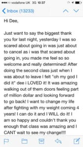 Million Dollar Fitness LDerry weight loss testimonial- I was scared about going in to class